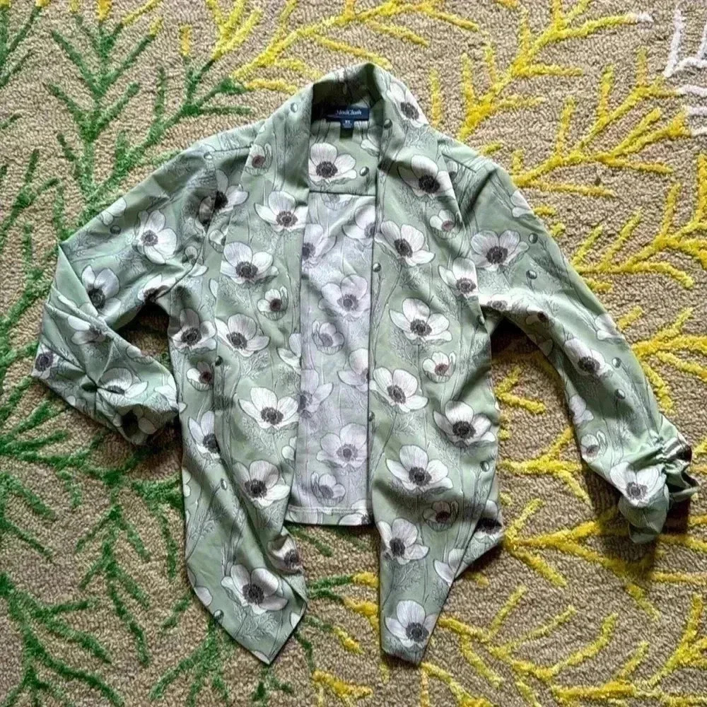 Mod Cloth lightweight Sage and floral poppy open cardigan/blazer XS